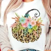 Best Dear-Lover Floral Leopard Pumpkin Graphic Halloween T Shirt White
