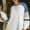 Online Dear-Lover Floral Patchwork Waffle Knit Raglan Top White