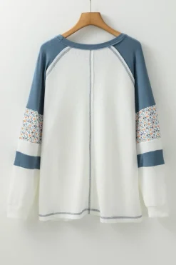 Online Dear-Lover Floral Patchwork Waffle Knit Raglan Top White