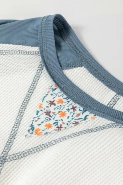 Online Dear-Lover Floral Patchwork Waffle Knit Raglan Top White