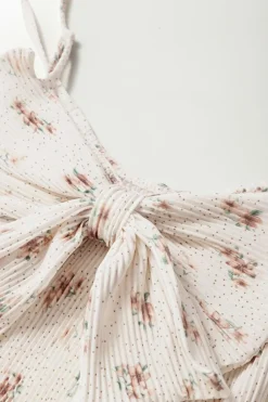 New Dear-Lover Floral Pleated Big Bow Back Spaghetti Straps Tank Top White