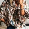Discount Dear-Lover Floral Print Balloon Sleeves Button Up Loose Casual Shirt White