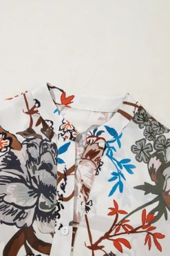 Discount Dear-Lover Floral Print Balloon Sleeves Button Up Loose Casual Shirt White