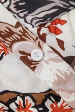 Discount Dear-Lover Floral Print Balloon Sleeves Button Up Loose Casual Shirt White