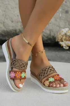 Hot Dear-Lover Floral Print Braided Details Wedge Slippers White