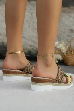 Hot Dear-Lover Floral Print Braided Details Wedge Slippers White