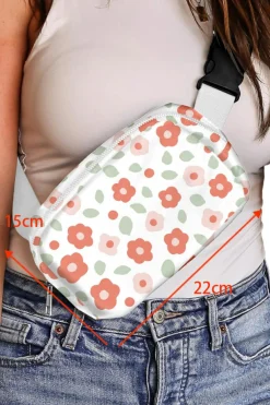 New Dear-Lover Floral Print Buckle Wide Belt Zipper Crossbody Bag White