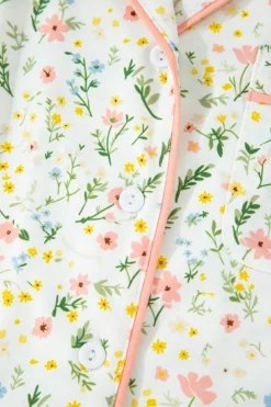 Fashion Dear-Lover Floral Print Contrast Pipping Short Pajamas Set White