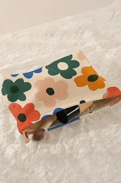 Hot Dear-Lover Floral Print Corduroy Minimalist Storage Bag White