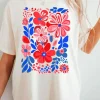Hot Dear-Lover Floral Print Half Sleeve Round Neck Oversized Tee White