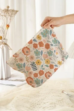 Best Dear-Lover Floral Print Zipper Corduroy Cosmetic Storage Bag White
