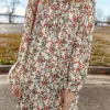 Sale Dear-Lover Floral Printed Long Sleeve Mini Dress White