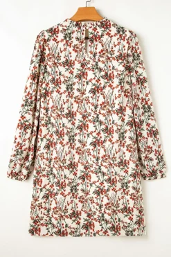 Sale Dear-Lover Floral Printed Long Sleeve Mini Dress White