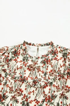 Sale Dear-Lover Floral Printed Long Sleeve Mini Dress White