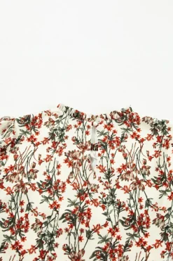 Sale Dear-Lover Floral Printed Long Sleeve Mini Dress White