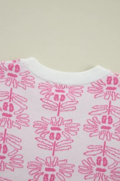 New Dear-Lover Floral Printed Ruffled Short Sleeve Sweater White