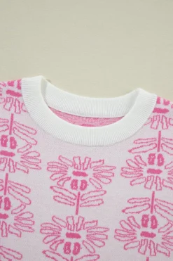 New Dear-Lover Floral Printed Ruffled Short Sleeve Sweater White