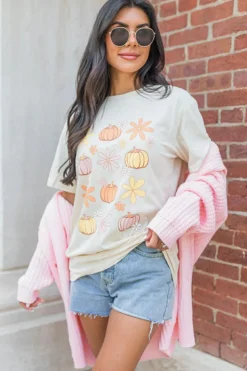 Online Dear-Lover Floral Pumpkin Graphic Crewneck Halloween T Shirt White