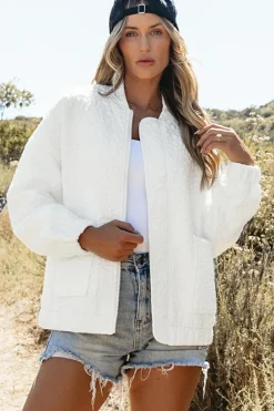 Clearance Dear-Lover Floral Quilted Jacket White