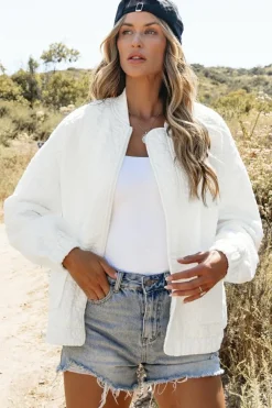 Clearance Dear-Lover Floral Quilted Jacket White