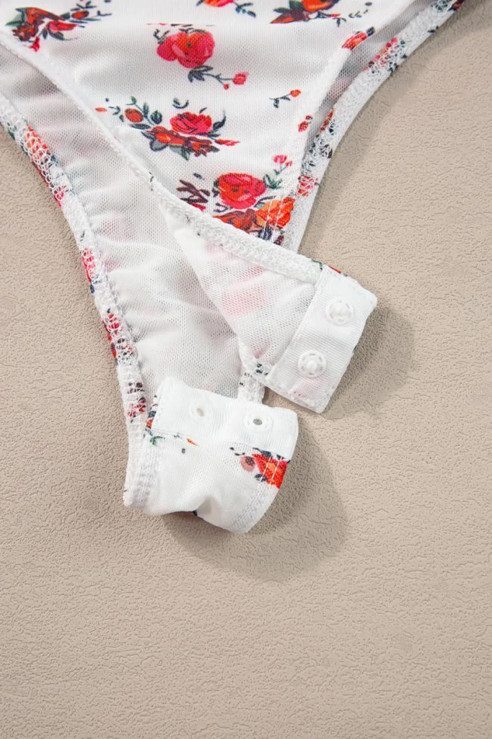 Online Dear-Lover Floral V Cut Frilled Trim Spaghetti Straps Bodysuit White