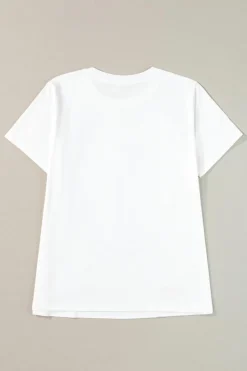 Sale Dear-Lover Flower Applique Round Neck T-shirt White