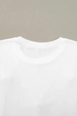 Sale Dear-Lover Flower Applique Round Neck T-shirt White