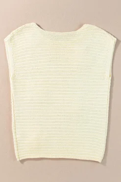 Fashion Dear-Lover Flower Crochet Round Neck Knitted Top White
