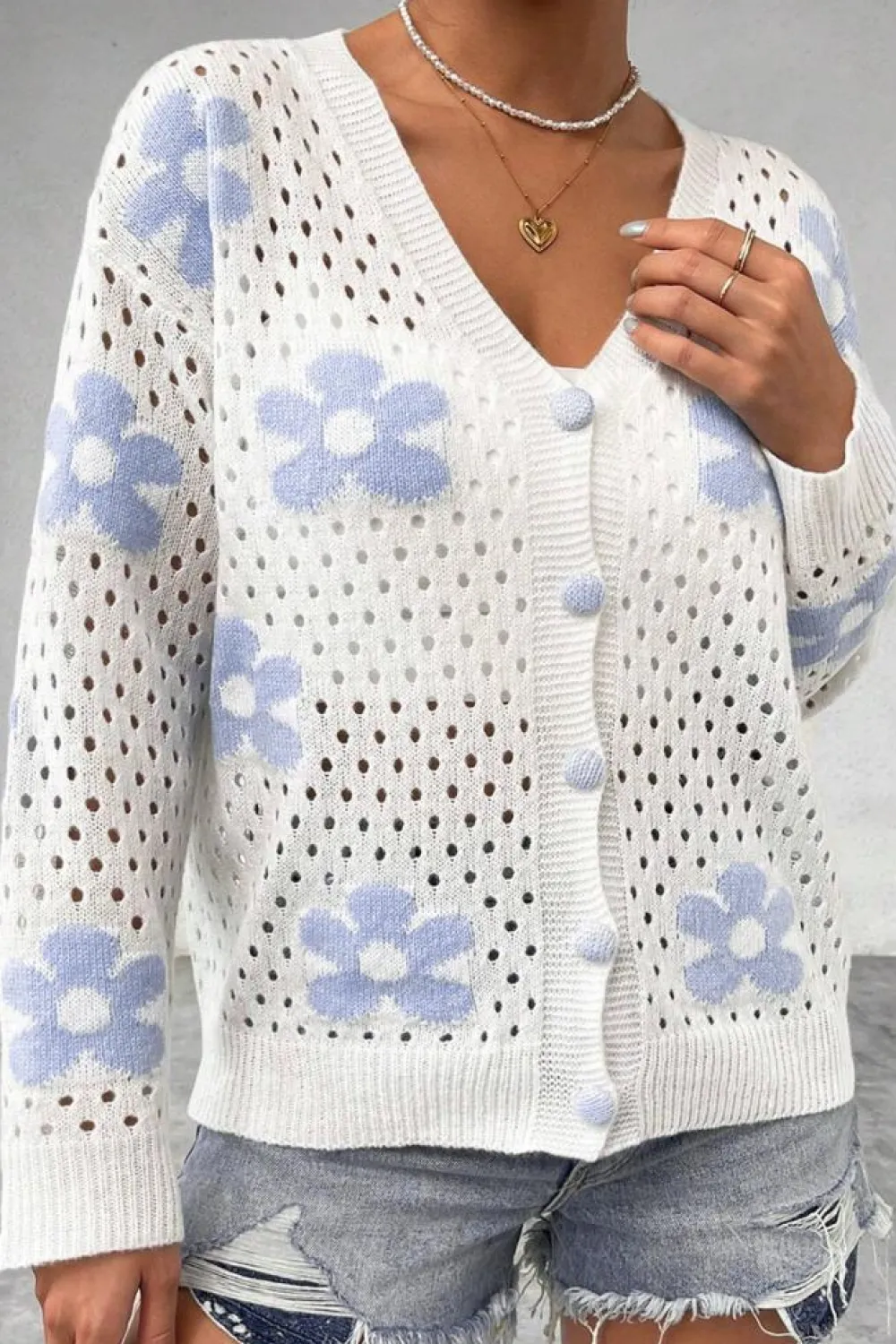 Clearance Dear-Lover Flower Knit Hollow Out Open Short Cardigan White