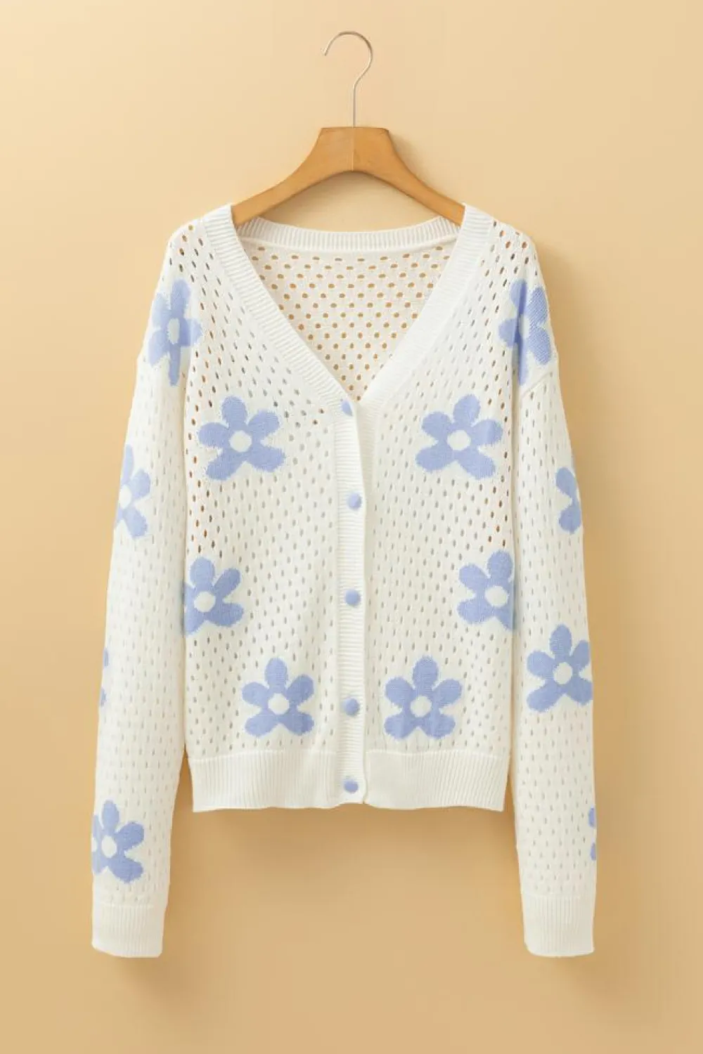 Clearance Dear-Lover Flower Knit Hollow Out Open Short Cardigan White
