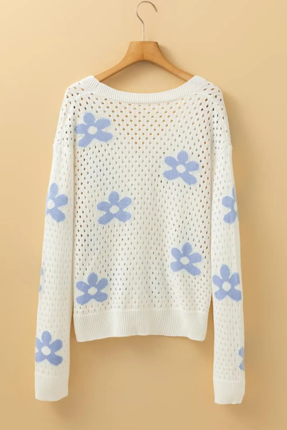 Clearance Dear-Lover Flower Knit Hollow Out Open Short Cardigan White