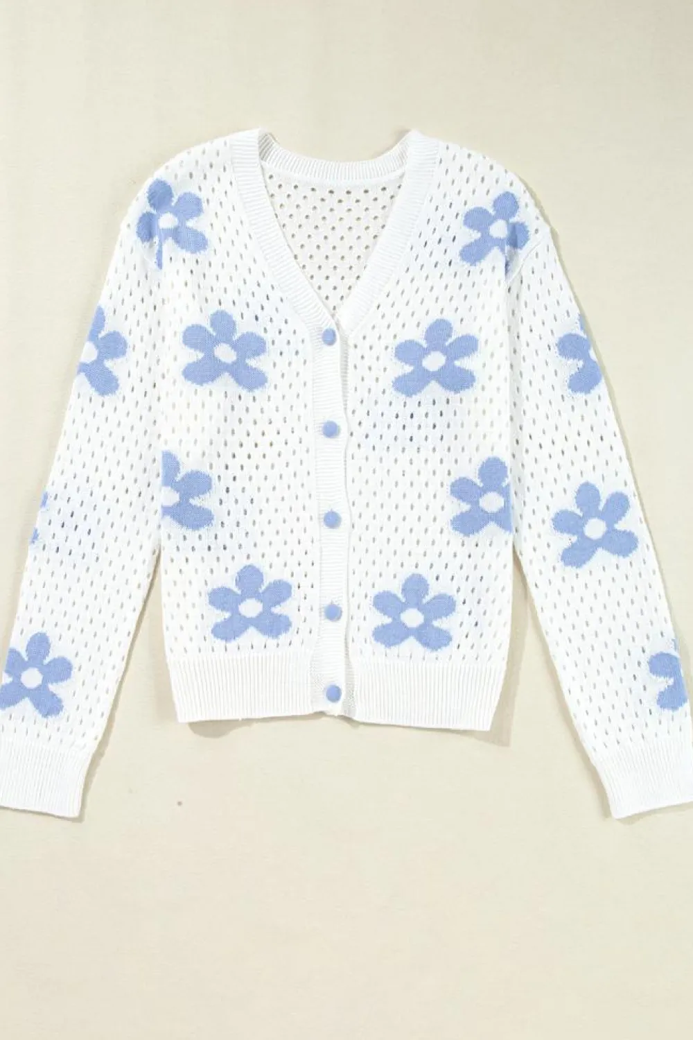 Clearance Dear-Lover Flower Knit Hollow Out Open Short Cardigan White