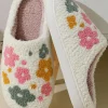 Hot Dear-Lover Flower Pattern Slip On Plush Home Slippers White