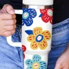 Best Dear-Lover Flower Pattern Stainless Vacuum Cup with Handle 40oz White