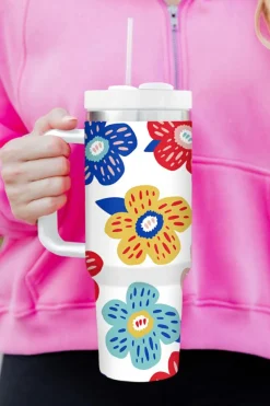 Best Dear-Lover Flower Pattern Stainless Vacuum Cup with Handle 40oz White