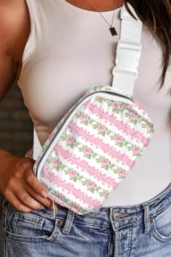 New Dear-Lover Flower Print Buckle Wide Strap Sling Bag White
