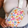 Fashion Dear-Lover Flower Print Buckle Wide Strap Crossbody Bag White