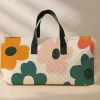 New Dear-Lover Flower Print Quilted Large Duffel Bag White