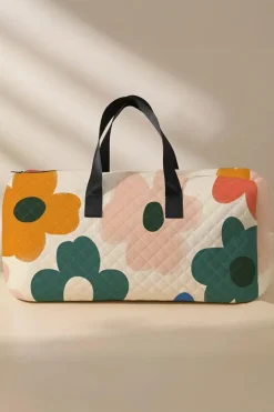 New Dear-Lover Flower Print Quilted Large Duffel Bag White