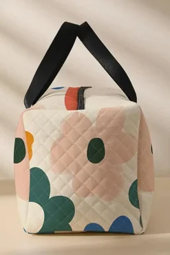 New Dear-Lover Flower Print Quilted Large Duffel Bag White