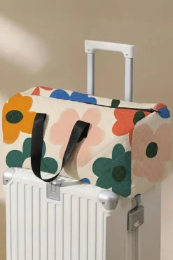 New Dear-Lover Flower Print Quilted Large Duffel Bag White