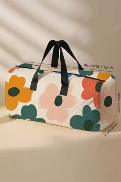 New Dear-Lover Flower Print Quilted Large Duffel Bag White