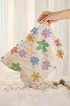 New Dear-Lover Flower Print Rib Textured Large Cosmetic Bag White