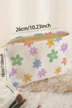 New Dear-Lover Flower Print Rib Textured Large Cosmetic Bag White