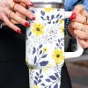 New Dear-Lover Flower Print Stainless Handled Large Tumbler 40oz White