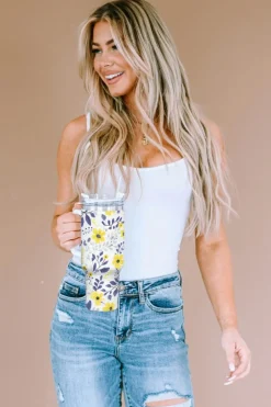 New Dear-Lover Flower Print Stainless Handled Large Tumbler 40oz White