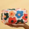 Outlet Dear-Lover Flower Print Zipper Square Corduroy Cosmetic Bag White