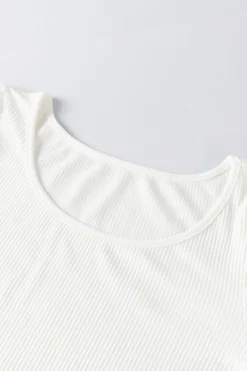 Hot Dear-Lover Flower Puff Sleeve Ribbed Knit Top White