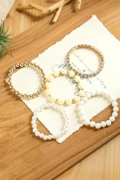 New Dear-Lover Flower Rhinestone Beaded Multi Layer Bracelet Set White