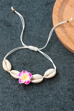 Clearance Dear-Lover Flower Seashell Adjustable Bracelet White